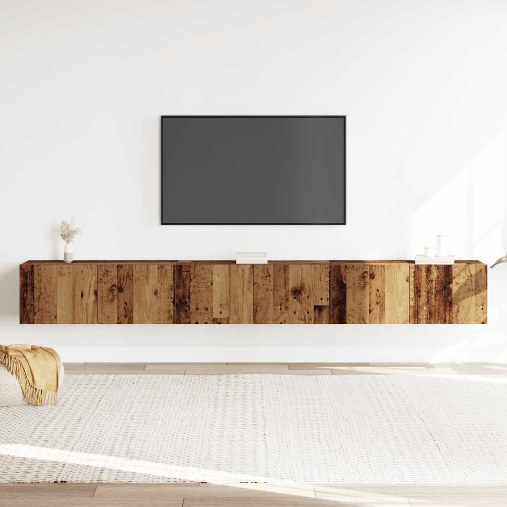 3-delig Tv-meubelset wandmontage bewerkt hout oud houtkleurig is nu te koop bij PeponiXL, paradijselijk wonen!