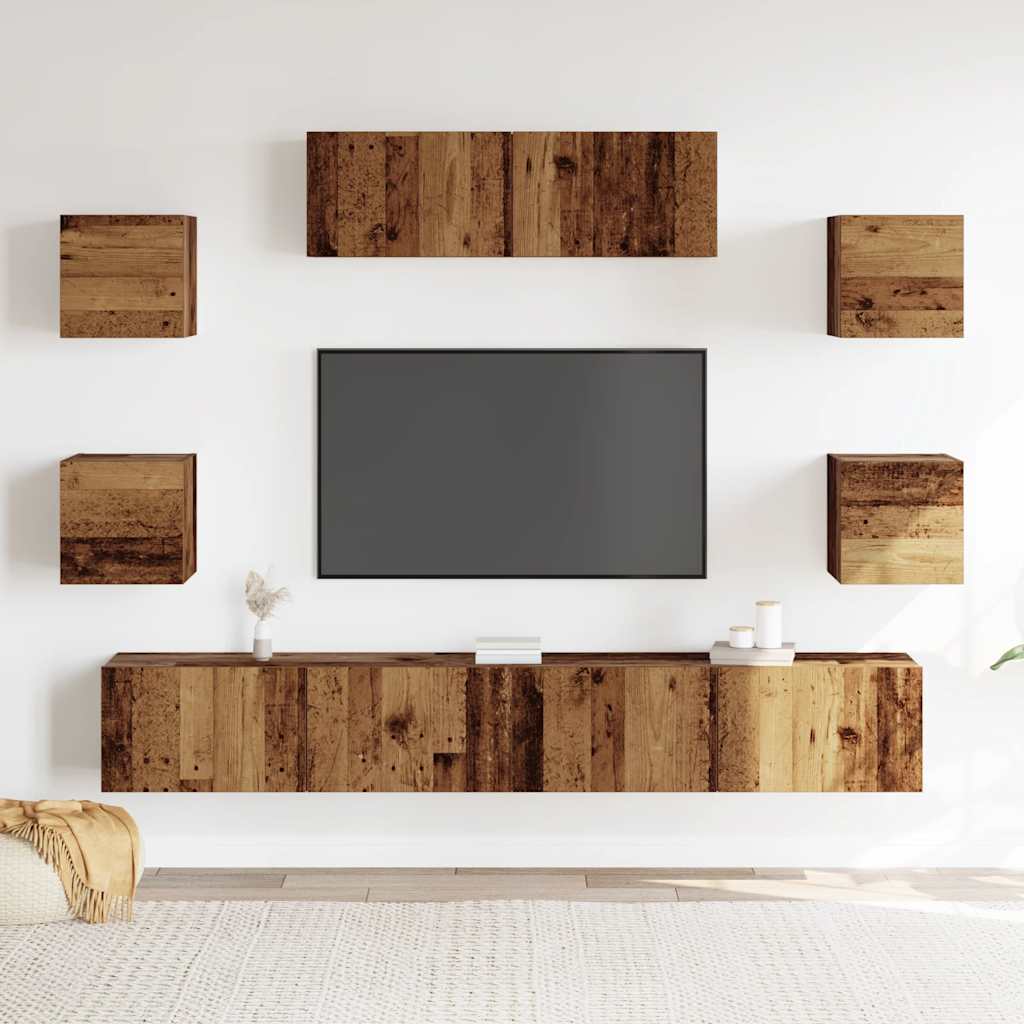 7-delig Tv-meubelset wandmontage bewerkt hout oud houtkleurig is nu te koop bij PeponiXL, paradijselijk wonen!