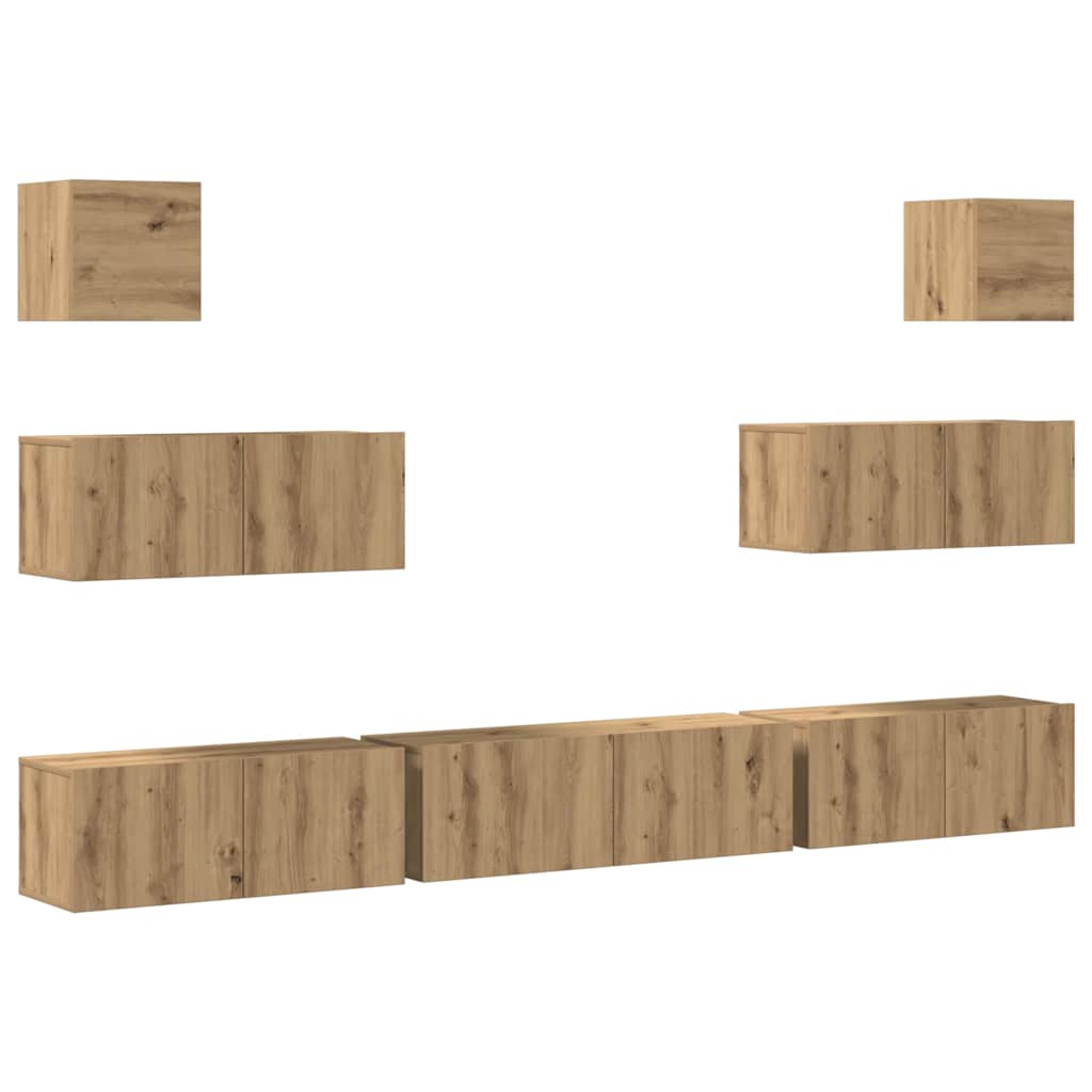 7-delig Tv-meubelset wandmontage bewerkt hout artisanaal eiken is nu te koop bij PeponiXL, paradijselijk wonen!