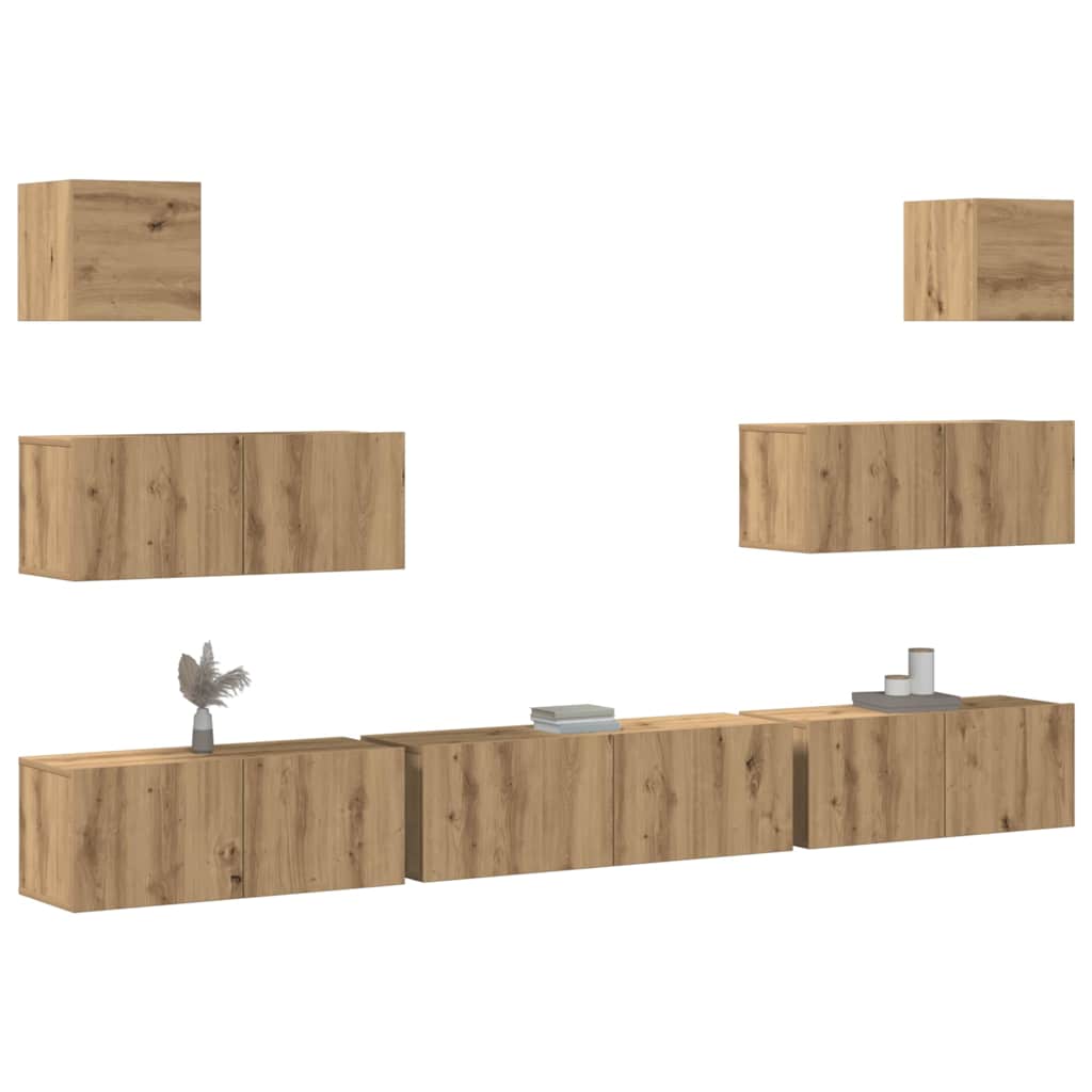 7-delig Tv-meubelset wandmontage bewerkt hout artisanaal eiken is nu te koop bij PeponiXL, paradijselijk wonen!