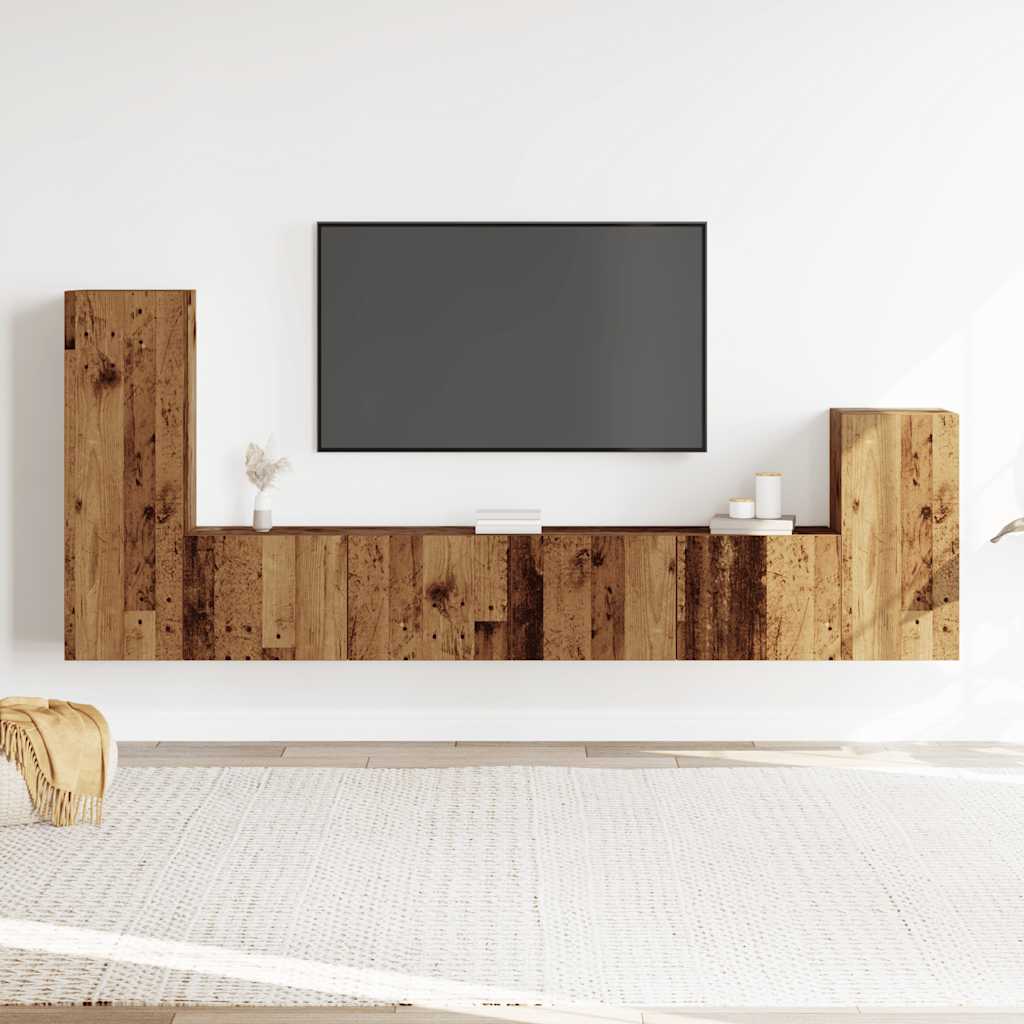 4-delig Tv-meubelset wandmontage bewerkt hout oud houtkleurig is nu te koop bij PeponiXL, paradijselijk wonen!