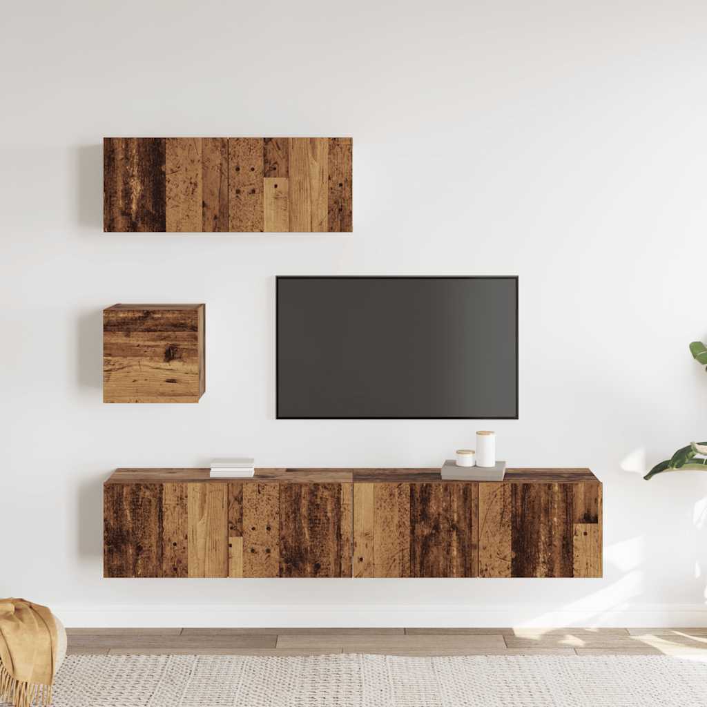 4-delig Tv-meubelset wandmontage bewerkt hout oud houtkleurig is nu te koop bij PeponiXL, paradijselijk wonen!