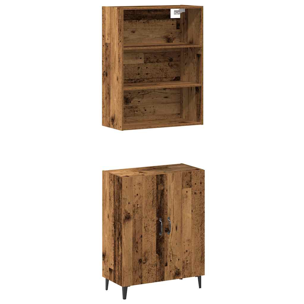 Dressoir met wandkast bewerkt hout oud houtkleurig is nu te koop bij PeponiXL, paradijselijk wonen!