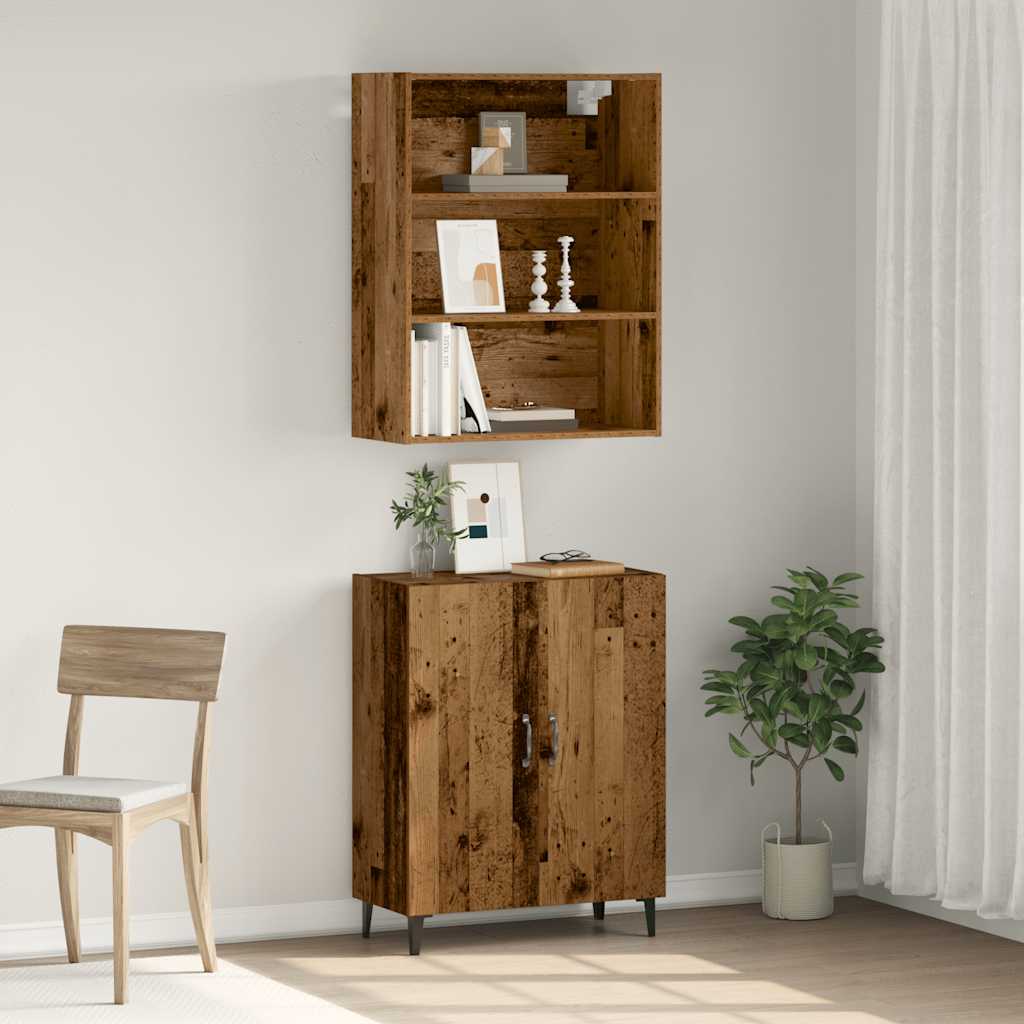 Dressoir met wandkast bewerkt hout oud houtkleurig is nu te koop bij PeponiXL, paradijselijk wonen!