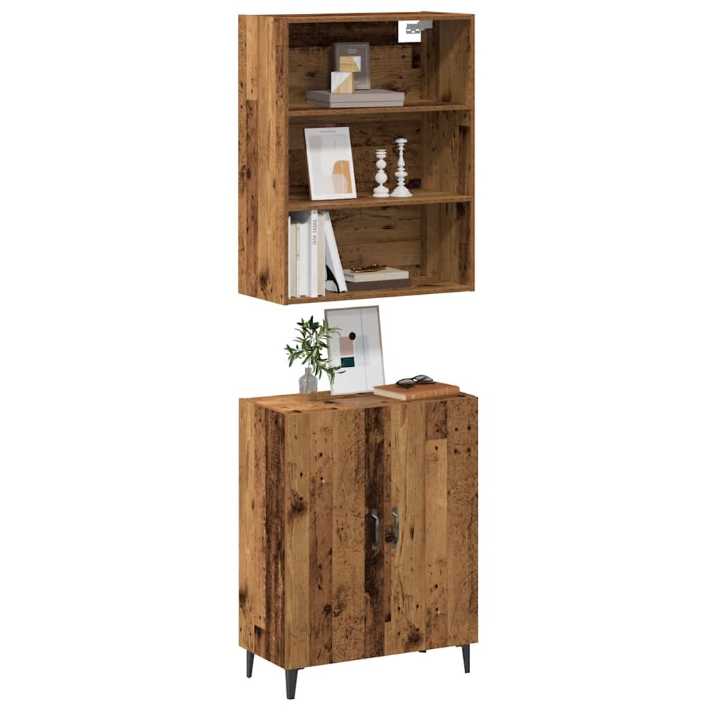 Dressoir met wandkast bewerkt hout oud houtkleurig is nu te koop bij PeponiXL, paradijselijk wonen!