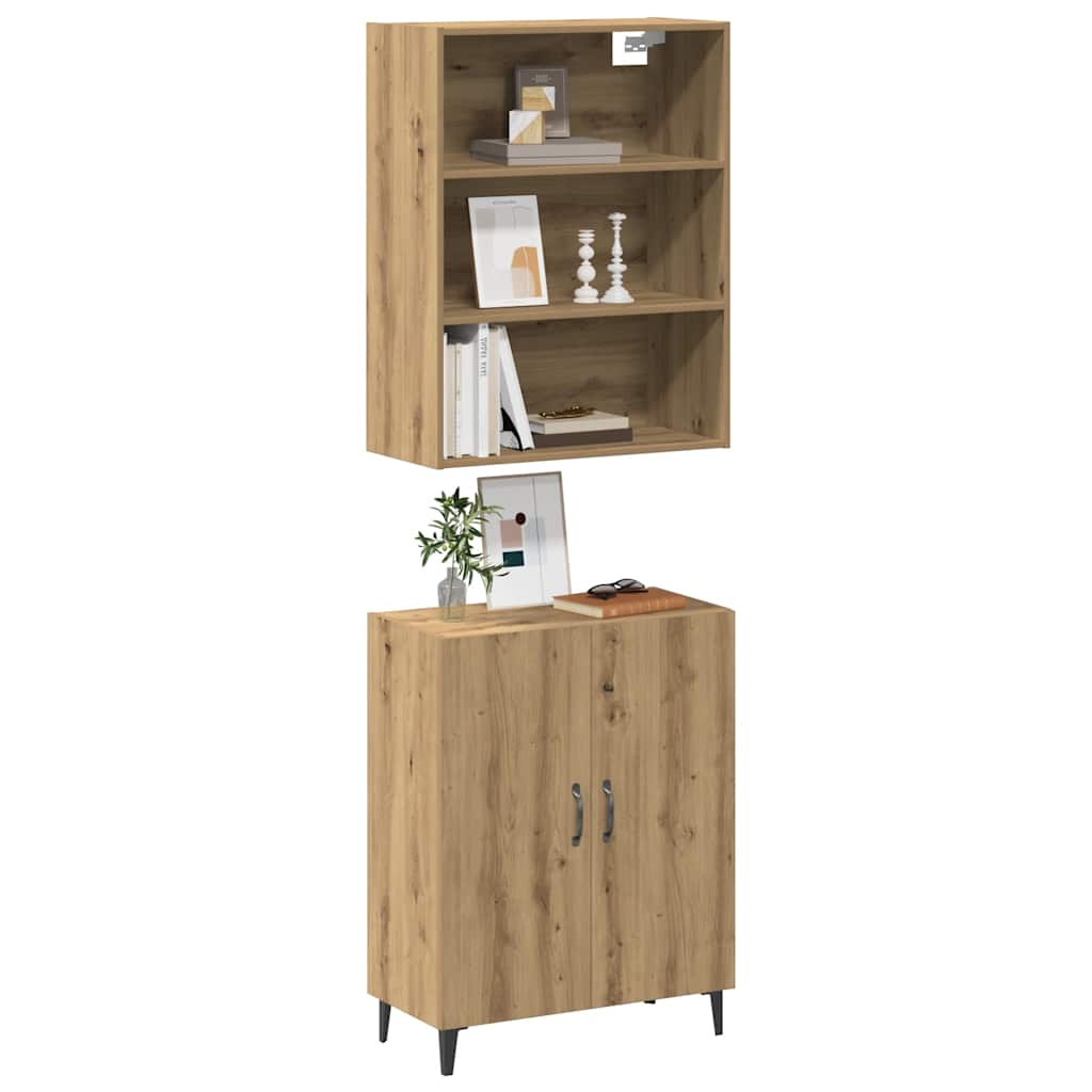 Dressoir met wandkast bewerkt hout artisanaal eikenkleur is nu te koop bij PeponiXL, paradijselijk wonen!