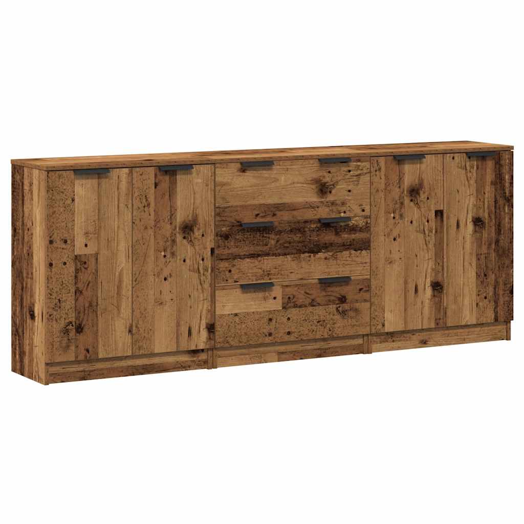 Dressoirs 3 st 60x30x70 cm bewerkt hout oud houtkleurig is nu te koop bij PeponiXL, paradijselijk wonen!