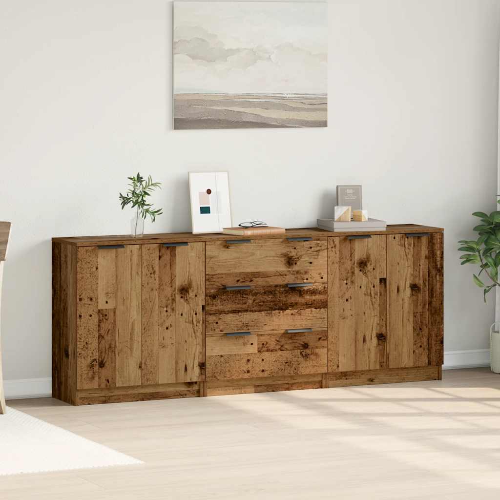 Dressoirs 3 st 60x30x70 cm bewerkt hout oud houtkleurig is nu te koop bij PeponiXL, paradijselijk wonen!