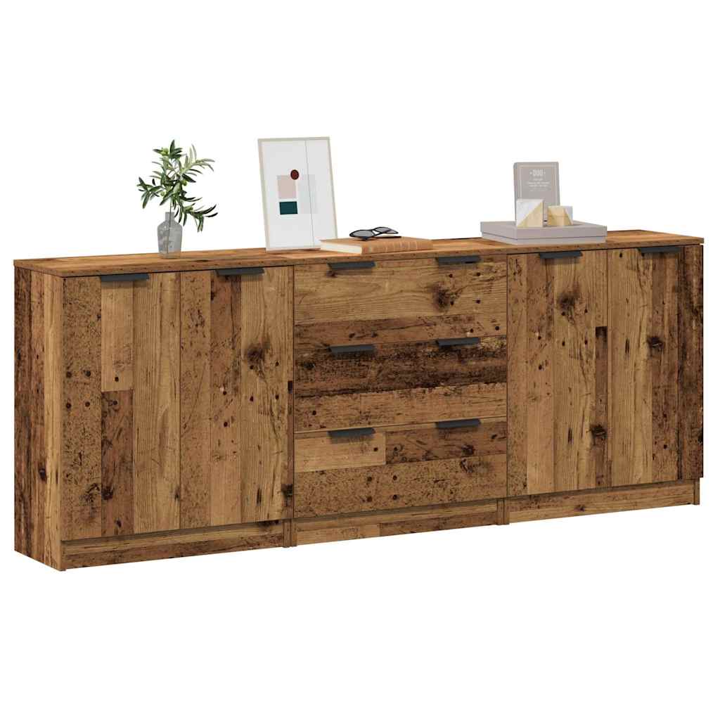 Dressoirs 3 st 60x30x70 cm bewerkt hout oud houtkleurig is nu te koop bij PeponiXL, paradijselijk wonen!