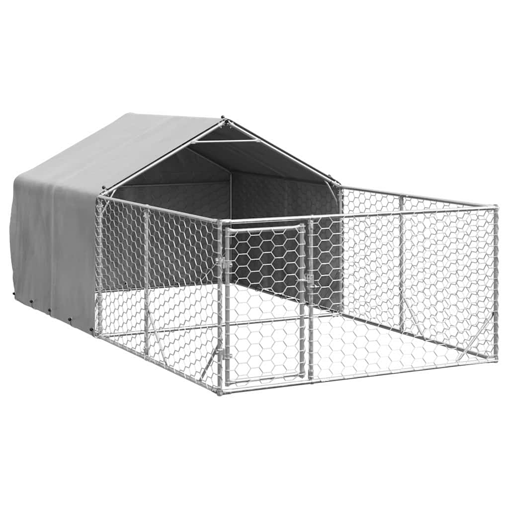 Hondenkennel met ren 4x2x1,5 m gegalvaniseerd staal is nu te koop bij PeponiXL, paradijselijk wonen!