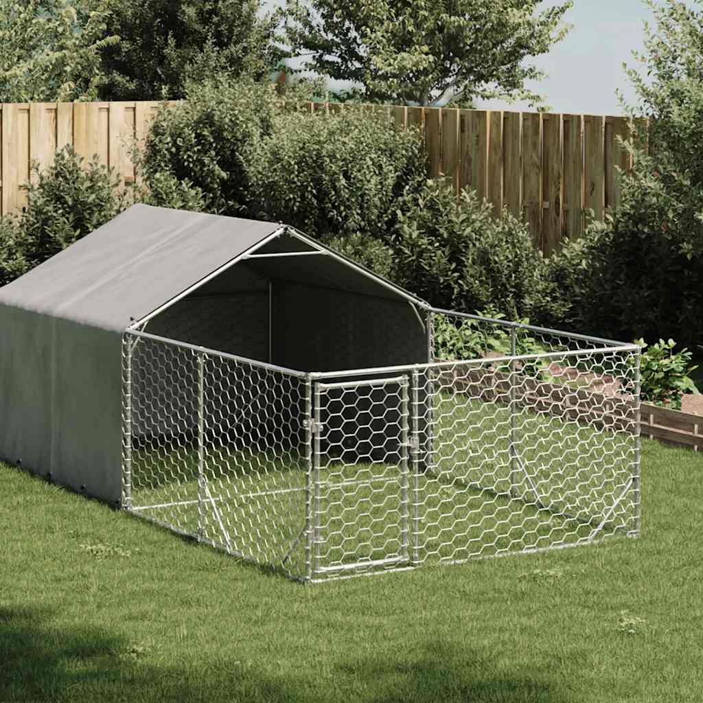 Hondenkennel met ren 4x2x1,5 m gegalvaniseerd staal is nu te koop bij PeponiXL, paradijselijk wonen!