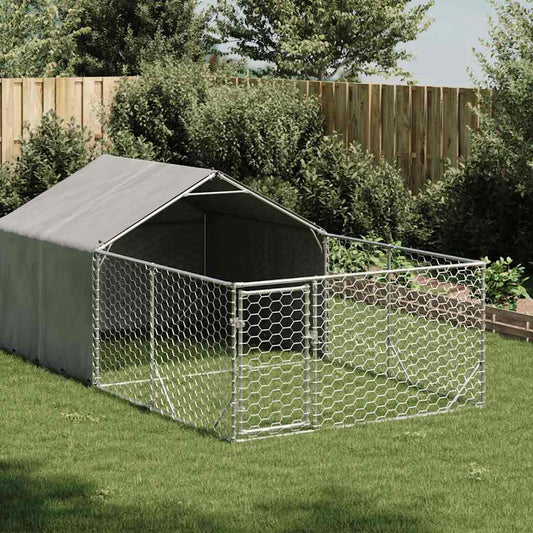 Hondenkennel met ren 4x2x1,5 m gegalvaniseerd staal is nu te koop bij PeponiXL, paradijselijk wonen!