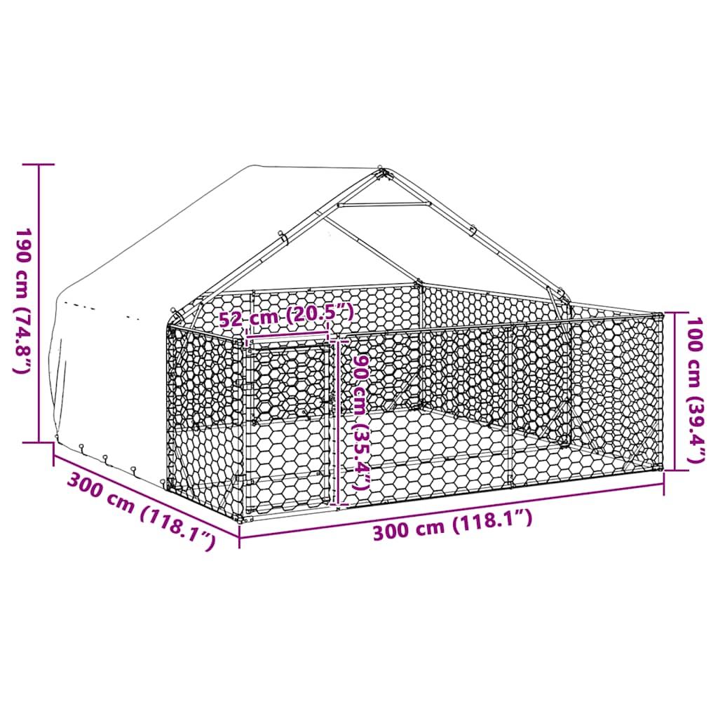 Hondenkennel met ren 3x3x1,9 m gegalvaniseerd staal is nu te koop bij PeponiXL, paradijselijk wonen!