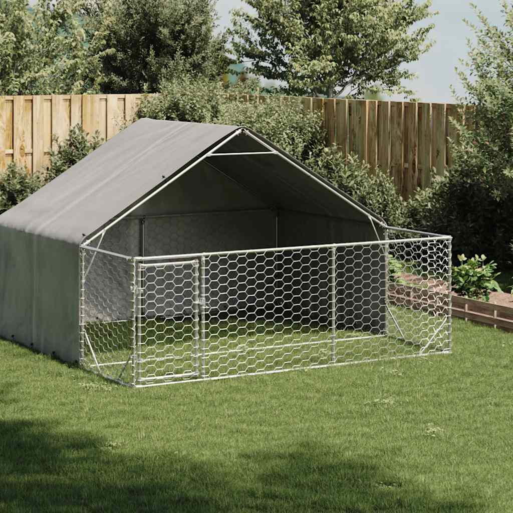 Hondenkennel met ren 3x3x1,9 m gegalvaniseerd staal is nu te koop bij PeponiXL, paradijselijk wonen!