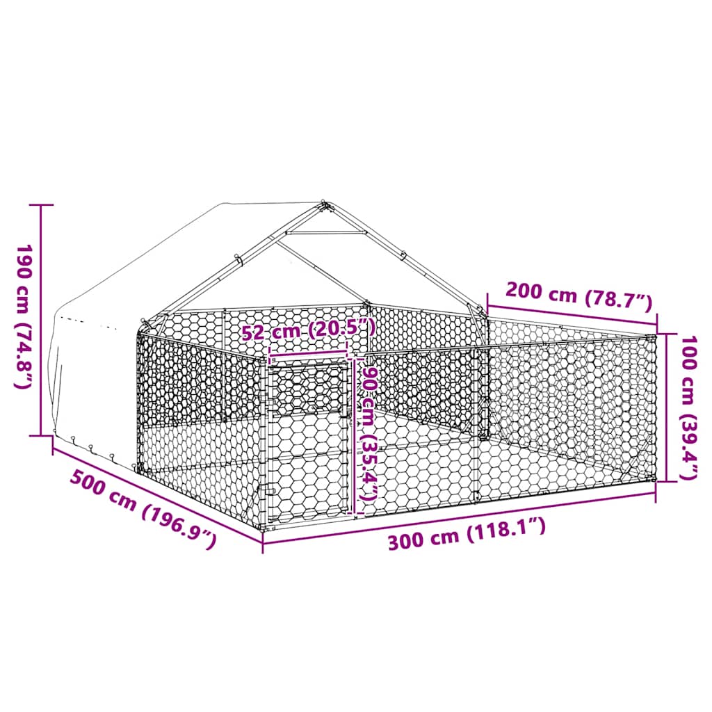 Hondenkennel met ren 5x3x1,9 m gegalvaniseerd staal is nu te koop bij PeponiXL, paradijselijk wonen!