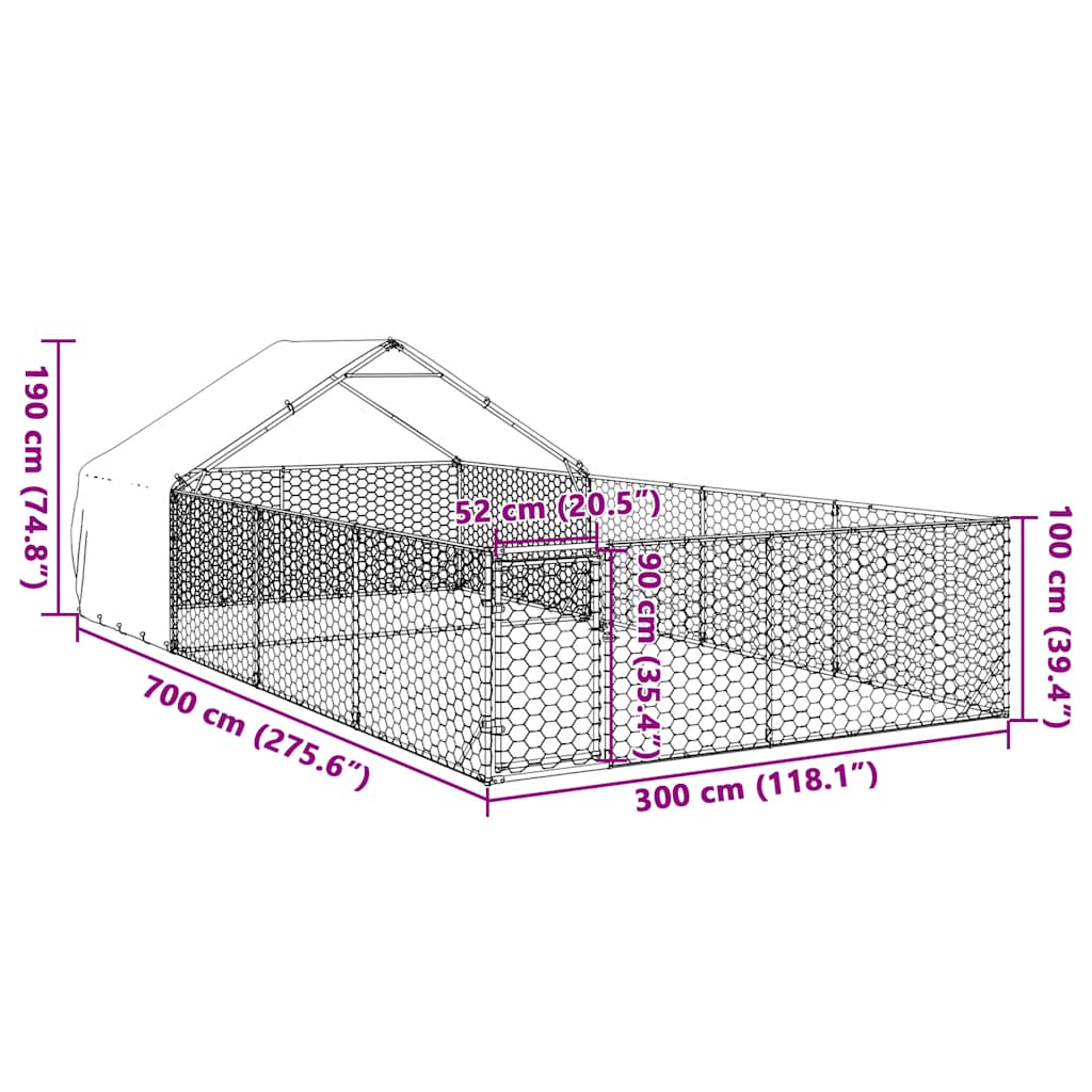Hondenkennel met ren 7x3x1,9 m gegalvaniseerd staal is nu te koop bij PeponiXL, paradijselijk wonen!