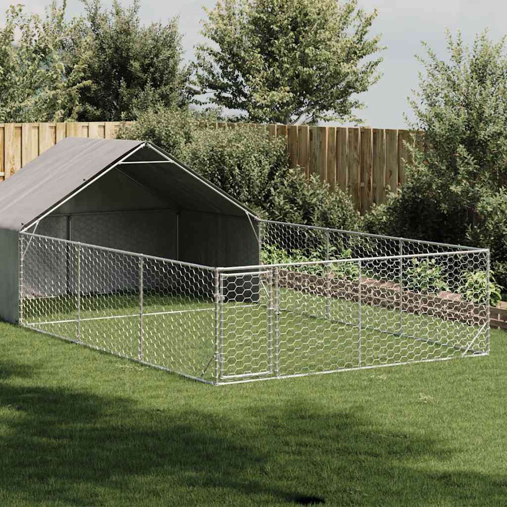 Hondenkennel met ren 7x3x1,9 m gegalvaniseerd staal is nu te koop bij PeponiXL, paradijselijk wonen!