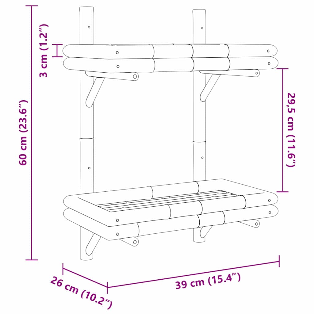 Wandplank met plank Wandgemonteerd Bruin 39 x 26 x 60 cm Bamboe is nu te koop bij PeponiXL, paradijselijk wonen!