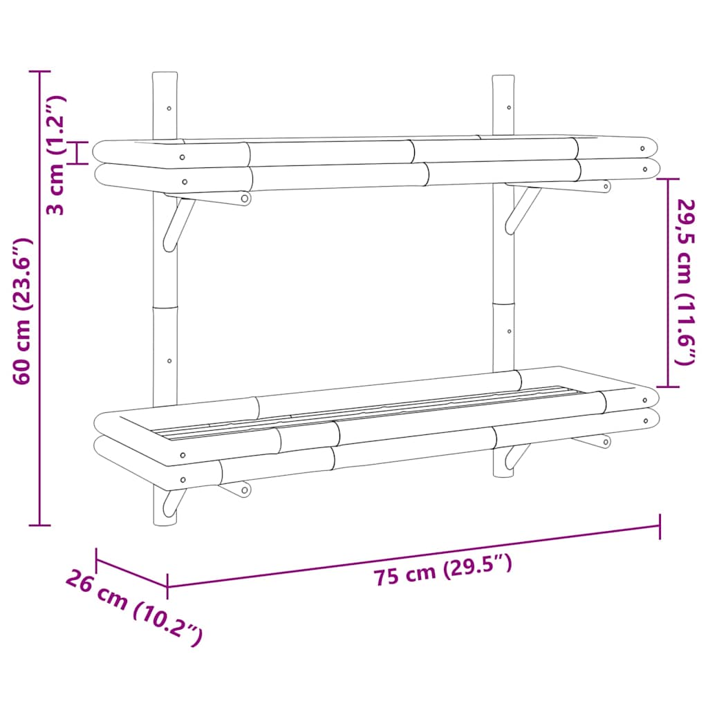Wandplank met plank Wandgemonteerd Bruin 75 x 26 x 60 cm Bamboe is nu te koop bij PeponiXL, paradijselijk wonen!