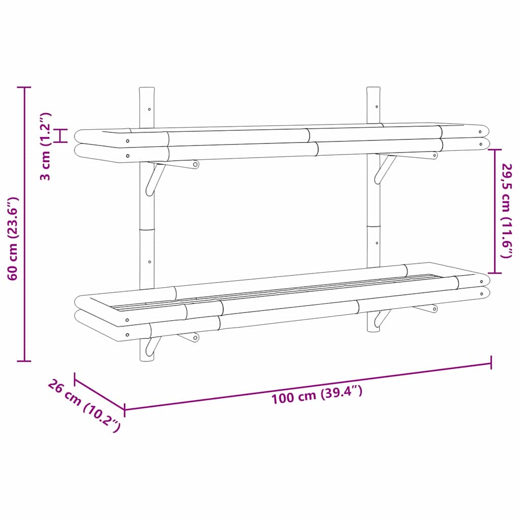 Wandplank met plank met opslag Bruin 100 x 26 x 60 cm Bamboe is nu te koop bij PeponiXL, paradijselijk wonen!