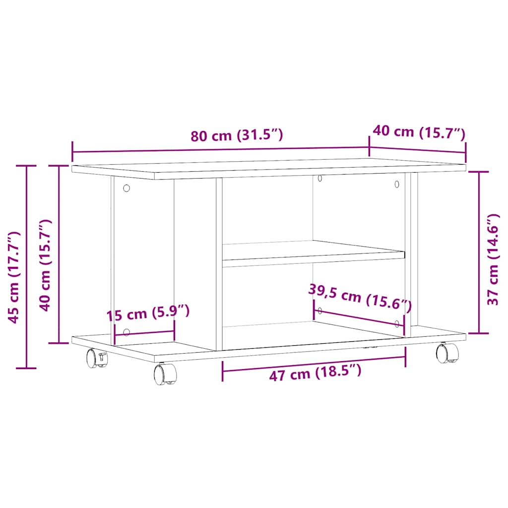 TV-meubel met wielen Zwarte eik 80x40x45 cm Engineered Wood is nu te koop bij PeponiXL, paradijselijk wonen!