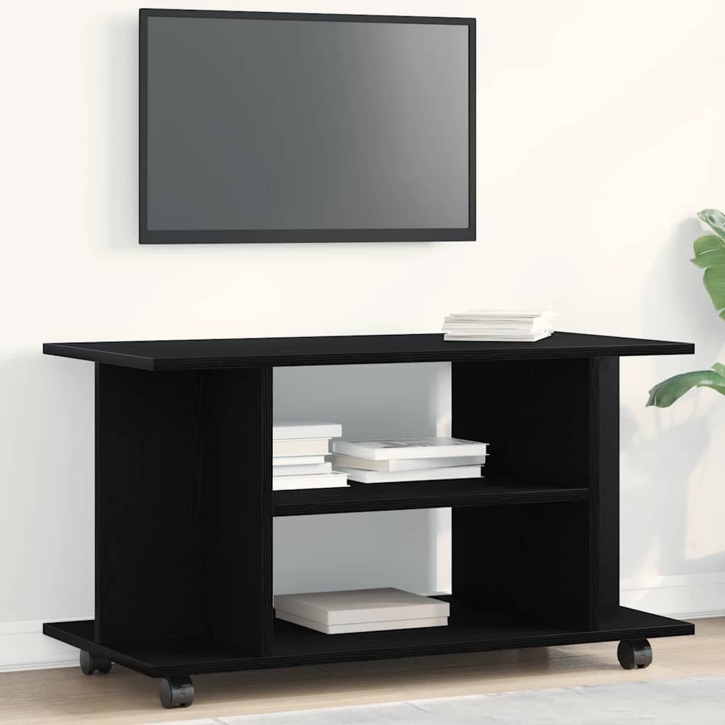 TV-meubel met wielen Zwarte eik 80x40x45 cm Engineered Wood is nu te koop bij PeponiXL, paradijselijk wonen!