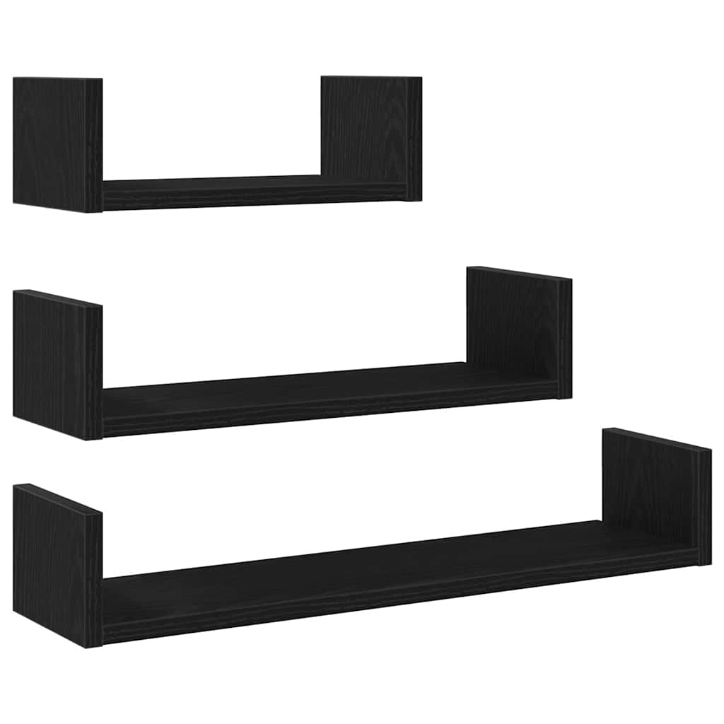 Wandschappen 3 st bewerkt hout zwart eiken is nu te koop bij PeponiXL, paradijselijk wonen!