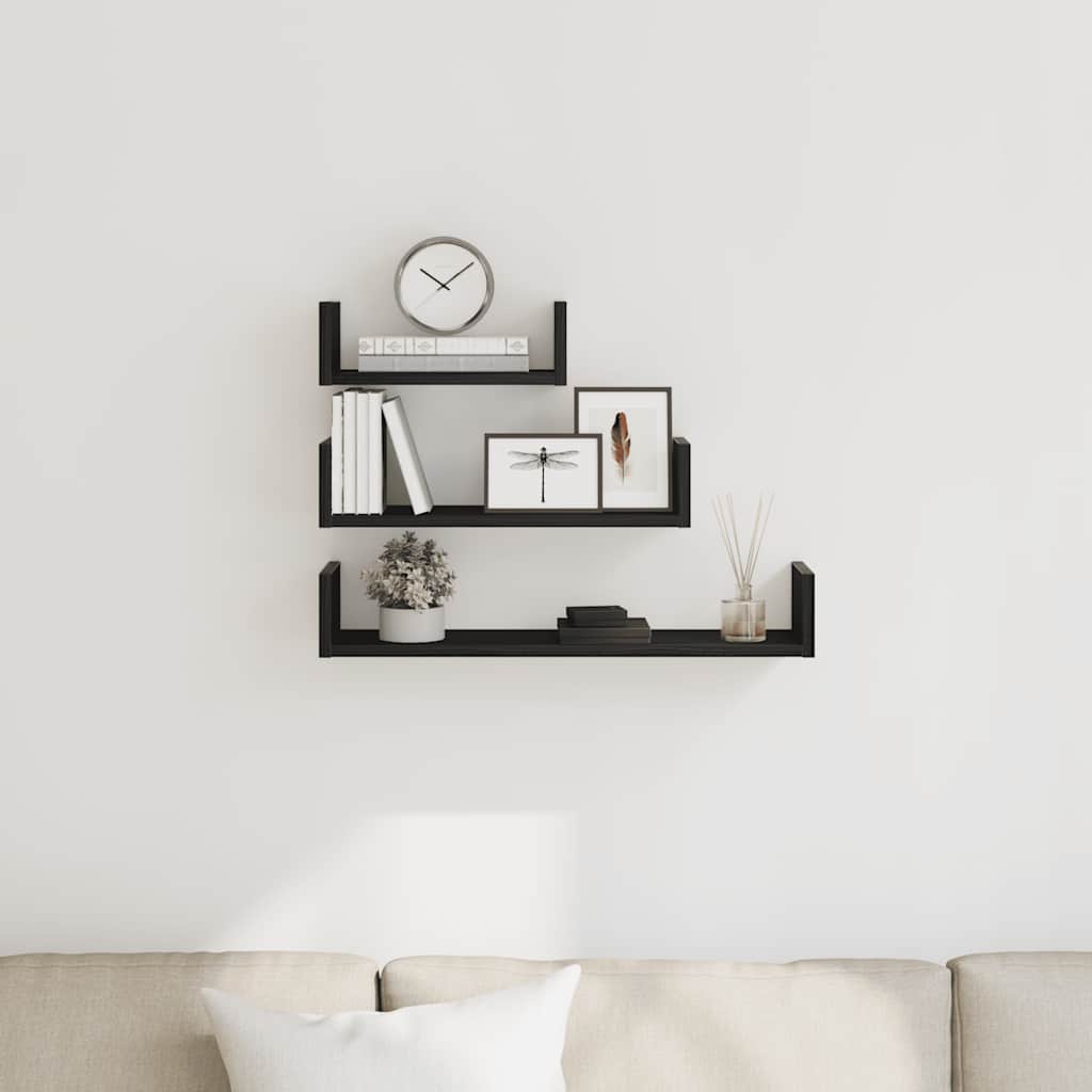 Wandschappen 3 st bewerkt hout zwart eiken is nu te koop bij PeponiXL, paradijselijk wonen!