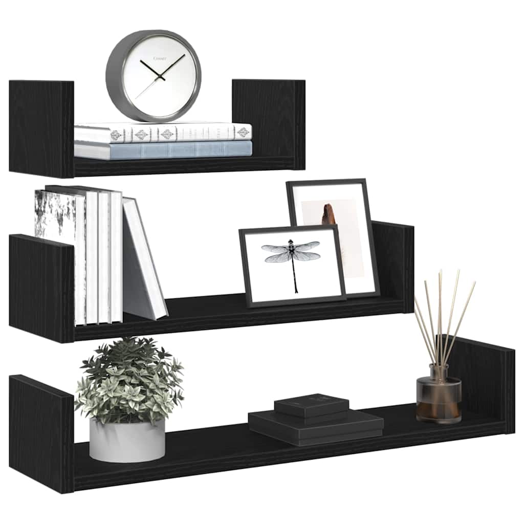 Wandschappen 3 st bewerkt hout zwart eiken is nu te koop bij PeponiXL, paradijselijk wonen!