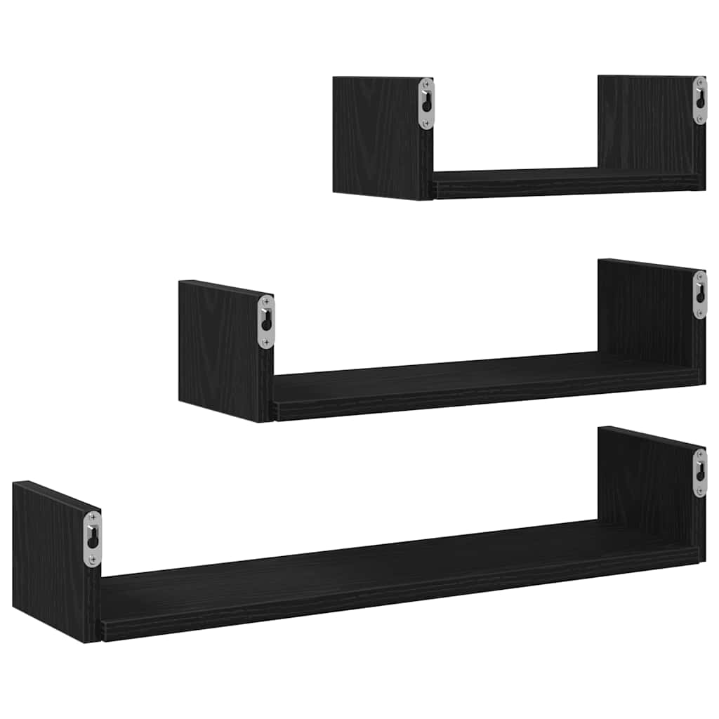 Wandschappen 3 st bewerkt hout zwart eiken is nu te koop bij PeponiXL, paradijselijk wonen!
