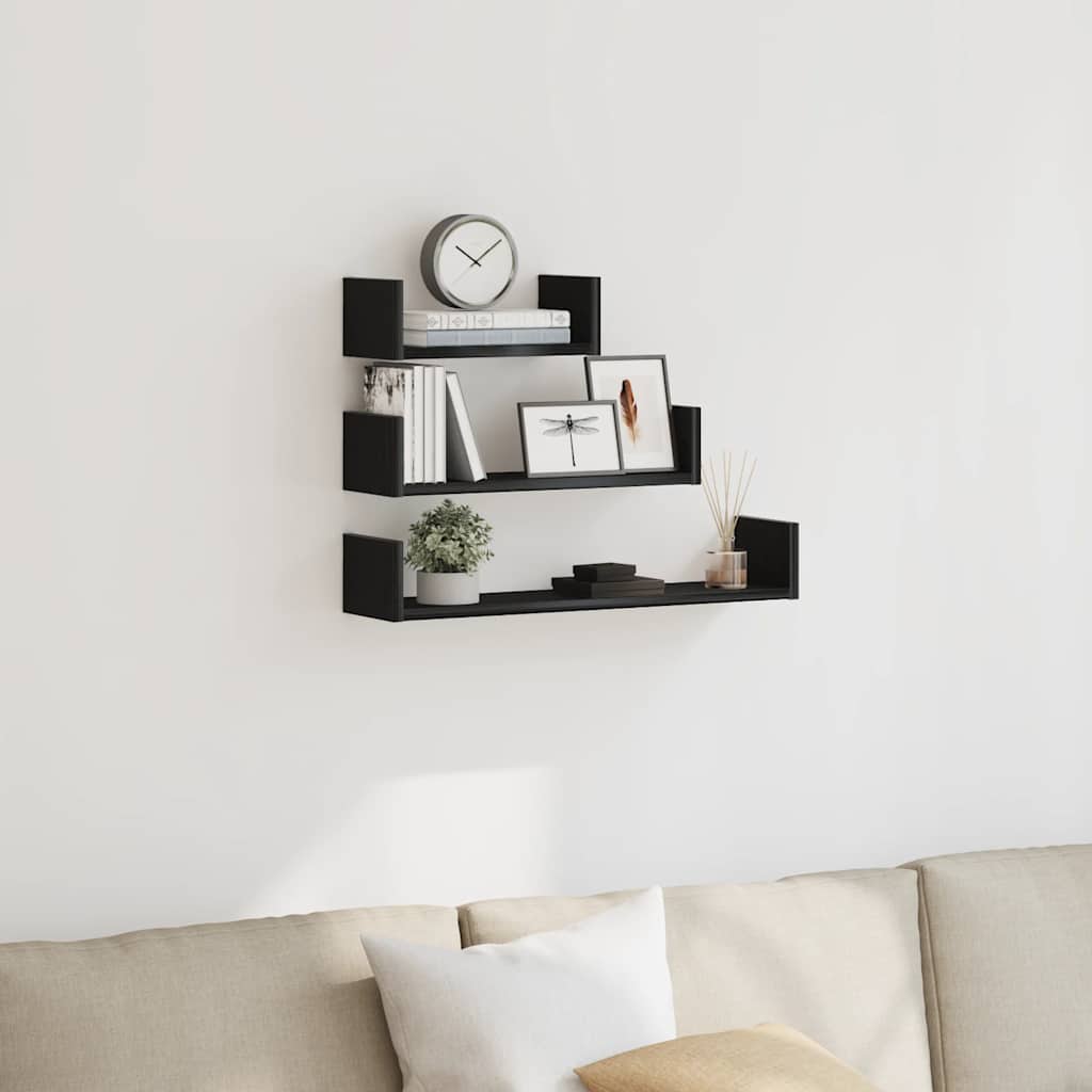 Wandschappen 3 st bewerkt hout zwart eiken is nu te koop bij PeponiXL, paradijselijk wonen!