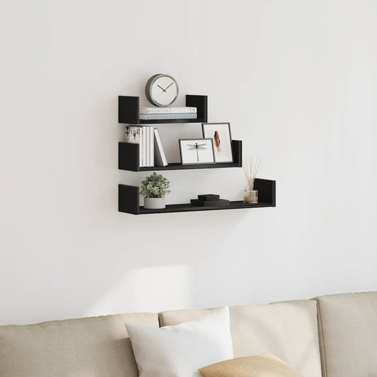 Wandschappen 3 st bewerkt hout zwart eiken is nu te koop bij PeponiXL, paradijselijk wonen!