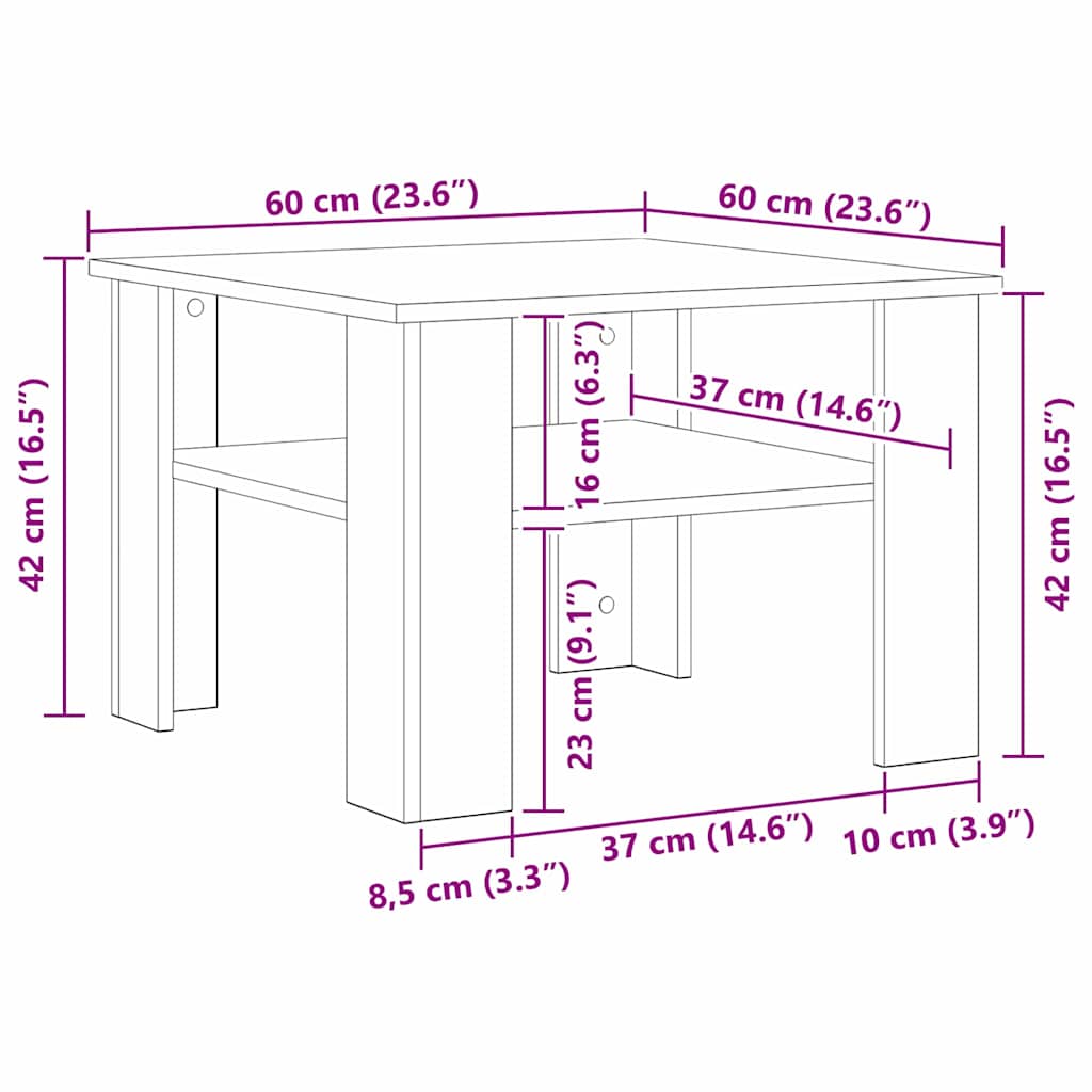 Salontafel Zwart Eiken 60 x 60 x 42 cm Bewerkt hout is nu te koop bij PeponiXL, paradijselijk wonen!