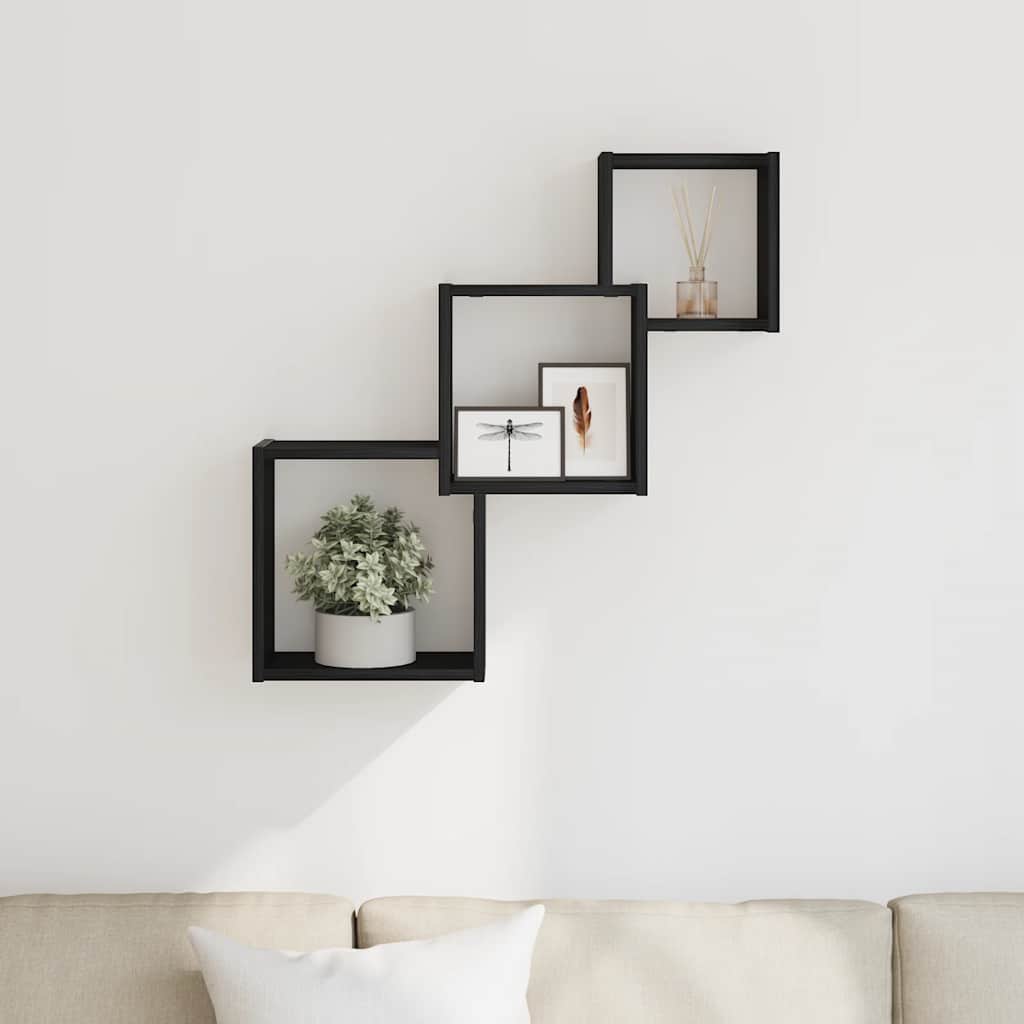 Wandplanken kubus 68x15x68cm bewerkt hout zwart eikenkleur is nu te koop bij PeponiXL, paradijselijk wonen!