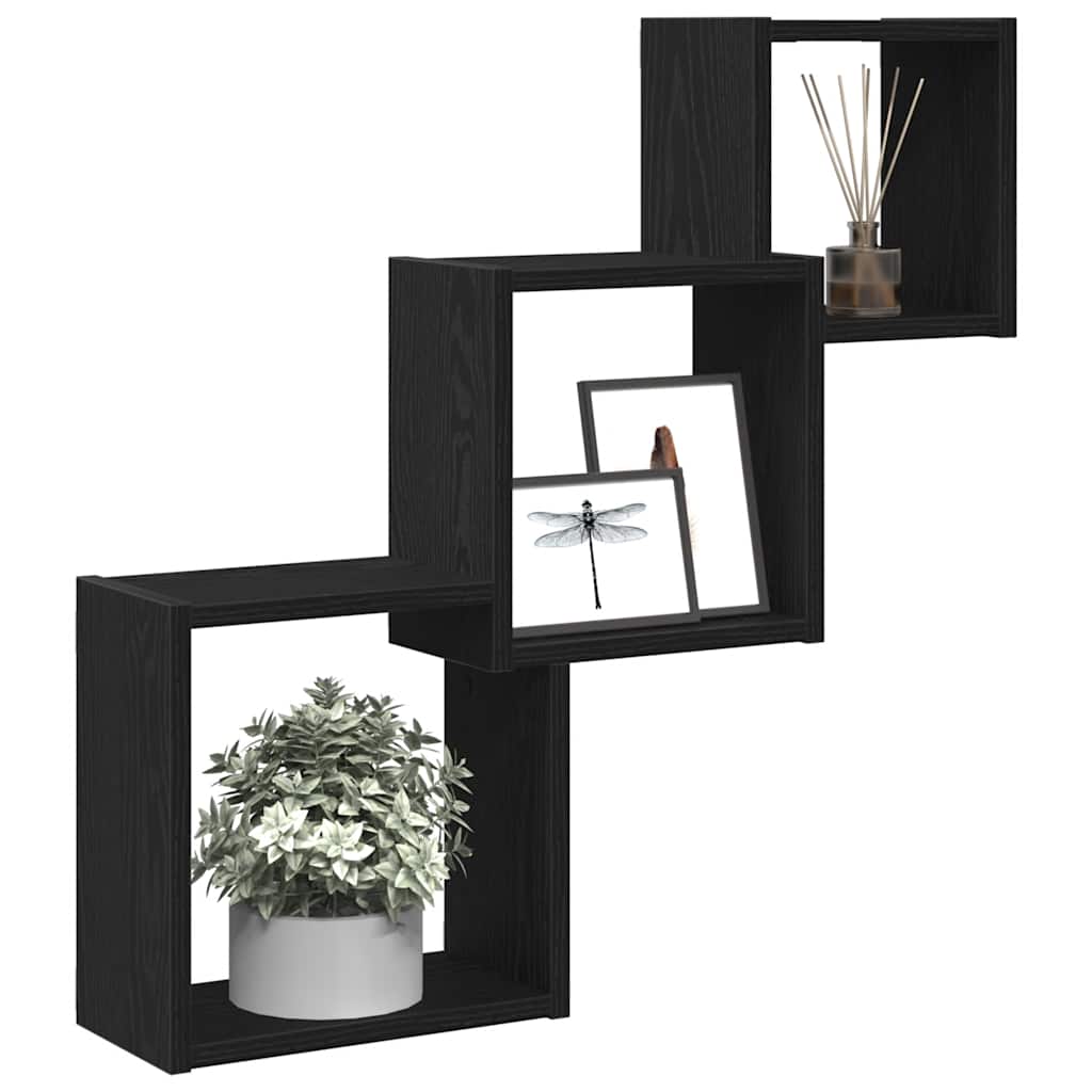 Wandplanken kubus 68x15x68cm bewerkt hout zwart eikenkleur is nu te koop bij PeponiXL, paradijselijk wonen!