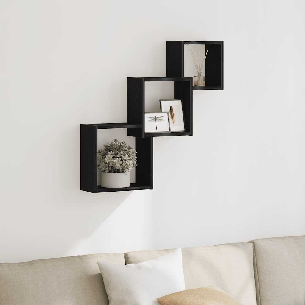 Wandplanken kubus 68x15x68cm bewerkt hout zwart eikenkleur is nu te koop bij PeponiXL, paradijselijk wonen!