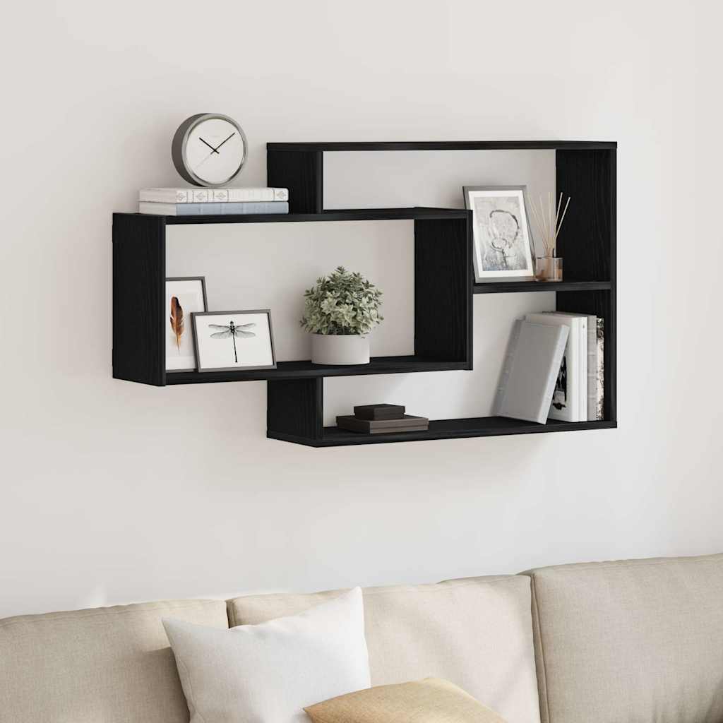 Wandplank Zwart Eiken 104x20x58,5 cm Bewerkt Hout is nu te koop bij PeponiXL, paradijselijk wonen!