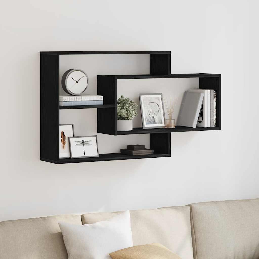 Wandplank Zwart Eiken 104x20x58,5 cm Bewerkt Hout is nu te koop bij PeponiXL, paradijselijk wonen!