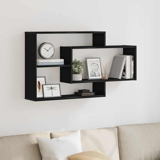 Wandplank Zwart Eiken 104x20x58,5 cm Bewerkt Hout is nu te koop bij PeponiXL, paradijselijk wonen!
