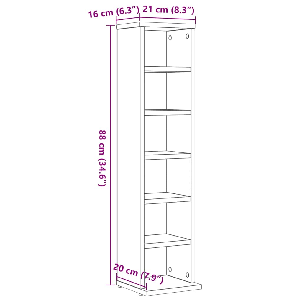 CD-kast 21x20x88 cm spaanplaat zwart eikenkleurig is nu te koop bij PeponiXL, paradijselijk wonen!