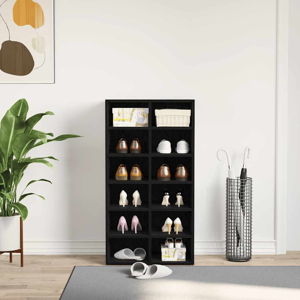 Schoenenrek 54x34x100,5 cm spaanplaat zwart eikenkleurig is nu te koop bij PeponiXL, paradijselijk wonen!