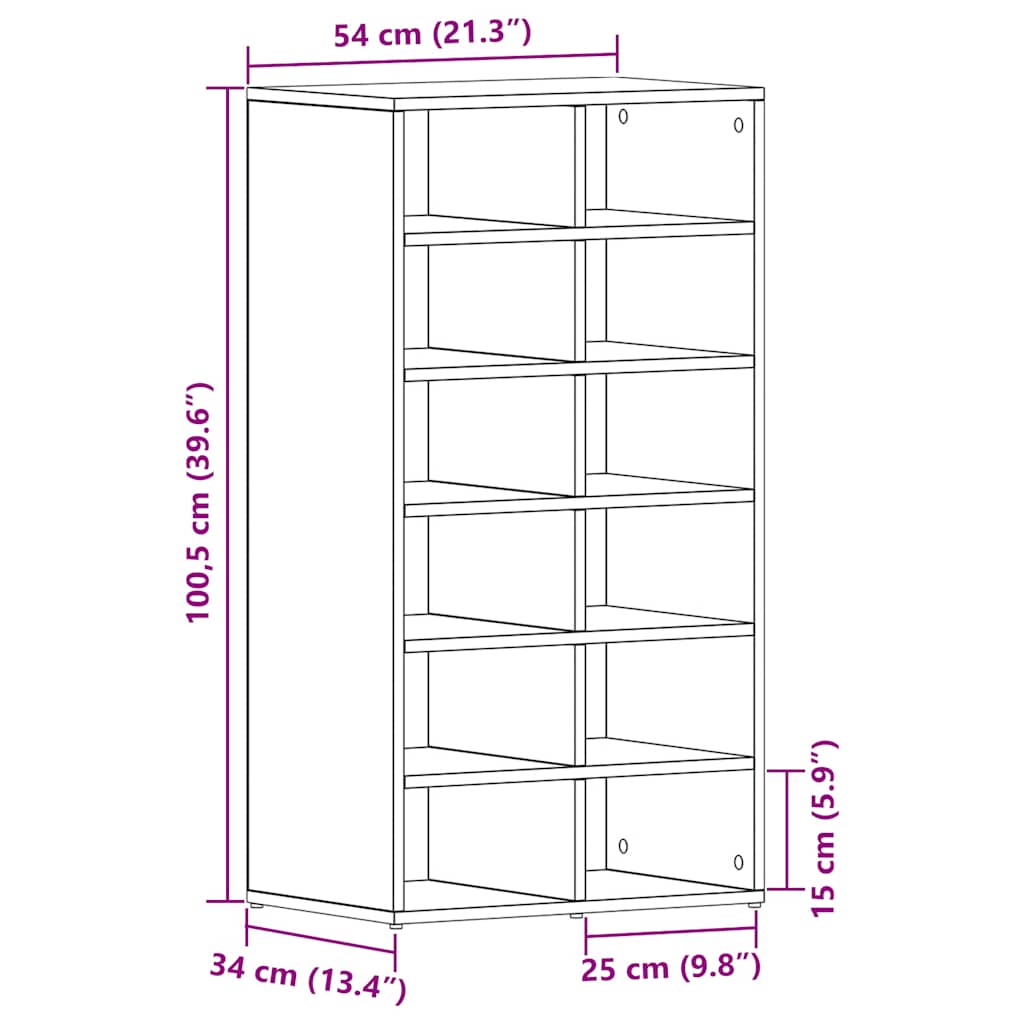Schoenenrek 54x34x100,5 cm spaanplaat zwart eikenkleurig is nu te koop bij PeponiXL, paradijselijk wonen!