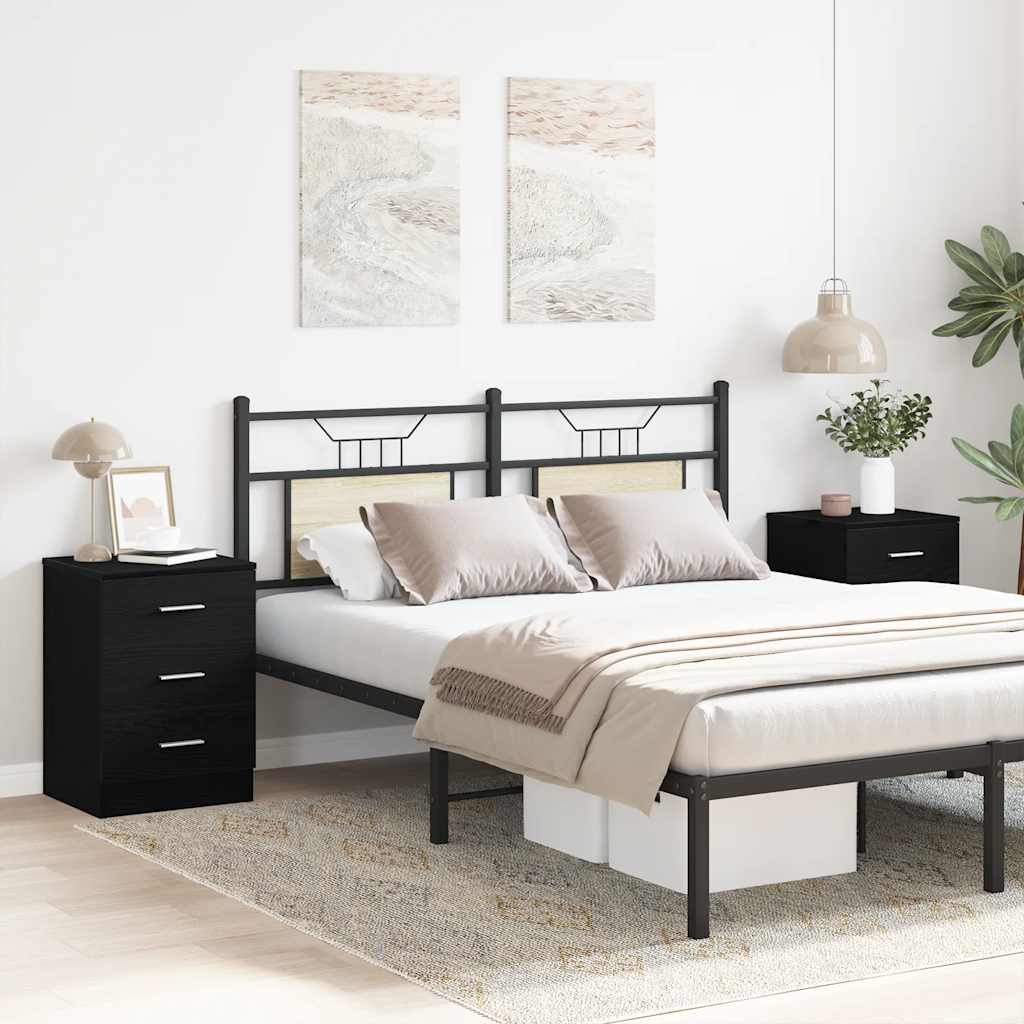 Nachtkastjes 2 stuks Zwart Eiken 38x35x55 cm Bewerkt Hout is nu te koop bij PeponiXL, paradijselijk wonen!