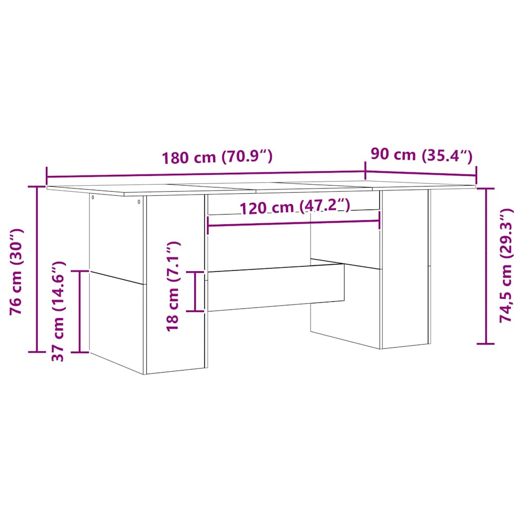 Eettafel Zwart Eiken 180x90x76 cm Bewerkt Hout is nu te koop bij PeponiXL, paradijselijk wonen!
