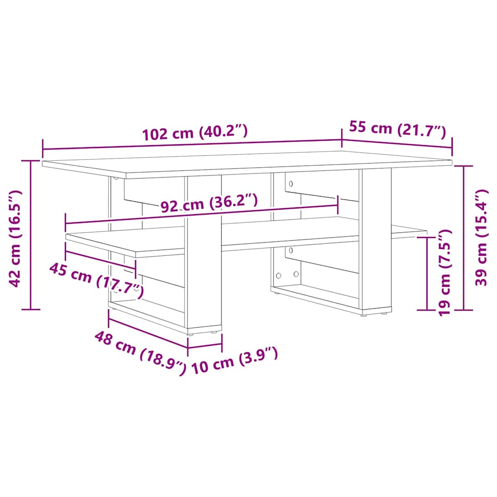 Salontafel Zwart Eiken 102 x 55 x 42 cm Bewerkt hout is nu te koop bij PeponiXL, paradijselijk wonen!