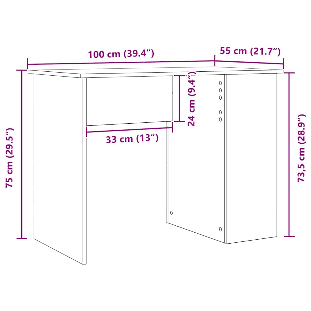 Bureau Zwart Eiken 100x55x75 cm Bewerkt Hout is nu te koop bij PeponiXL, paradijselijk wonen!