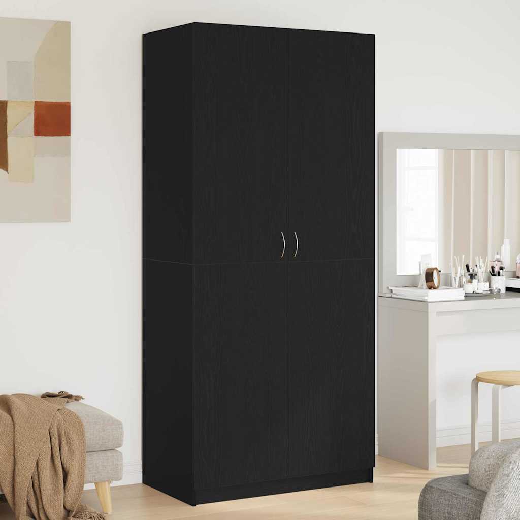 Kledingkast Zwart Eiken 90 x 52 x 200 cm Bewerkt hout is nu te koop bij PeponiXL, paradijselijk wonen!