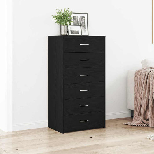 Dressoir met 6 lades 50x34x96 cm spaanplaat zwart eikenkleurig is nu te koop bij PeponiXL, paradijselijk wonen!