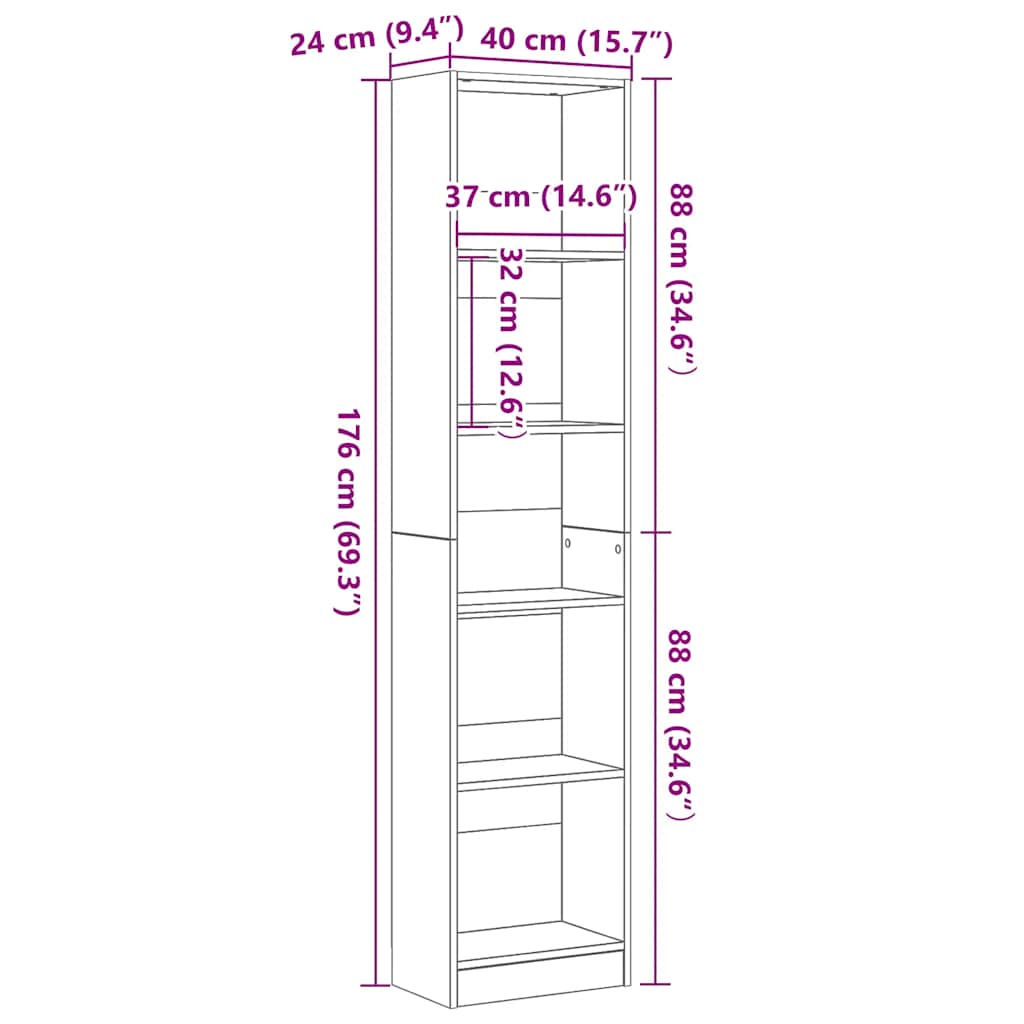 Boekenkast Zwart Eiken 40x24x176 cm Engineered Wood is nu te koop bij PeponiXL, paradijselijk wonen!