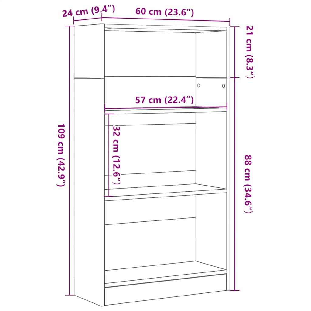Boekenkast Zwart Eiken 60x24x109 cm Engineered Wood is nu te koop bij PeponiXL, paradijselijk wonen!